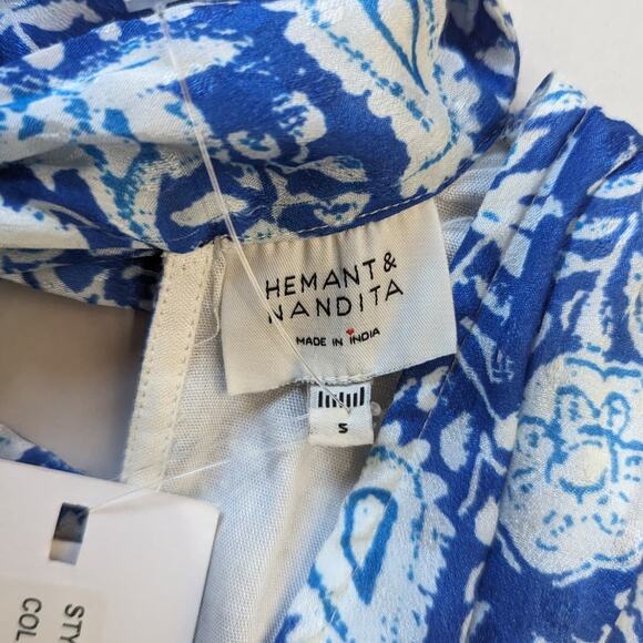 Hemant and Nandita Suho V-Neck Mini Dress Size Small Blue Paisley Preowned - Picture 8 of 12